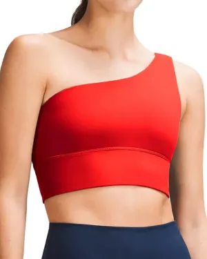 QUEENIEKE Womens One Shoulder Sports Bra Workout Strap Yoga Bras Cute Low Support Tops