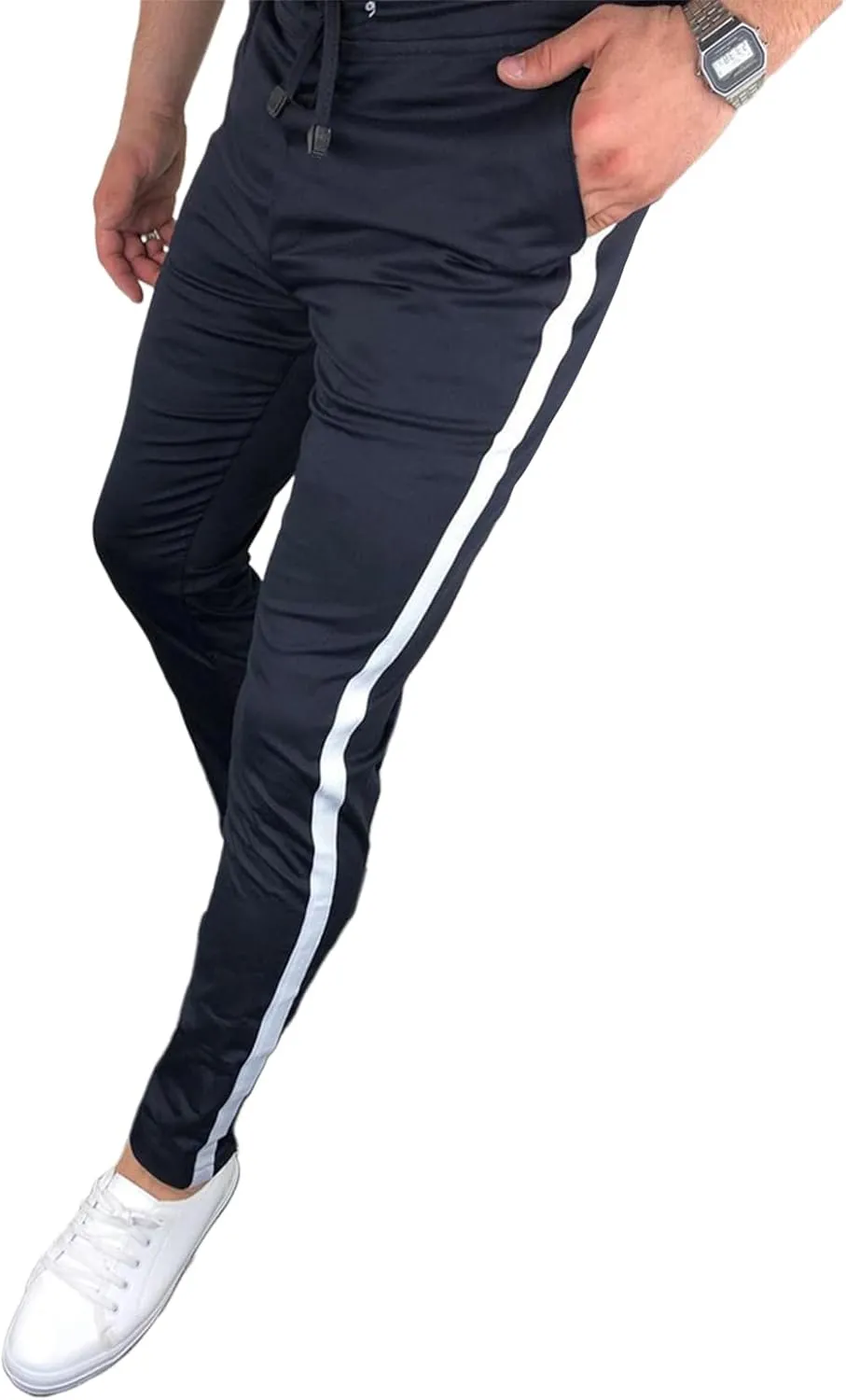 Rela Bota Mens Fashion Striped Pants Casual Dress Chino Elastic Drawstring Slim Fit Trousers Comfy Sweatpants