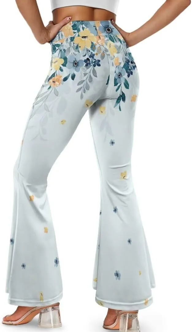 Retro Floral Women's High Waisted Slit Flared Leggings Tummy Control Yoga Pants Bell Bottom Trousers Plus Size Pants