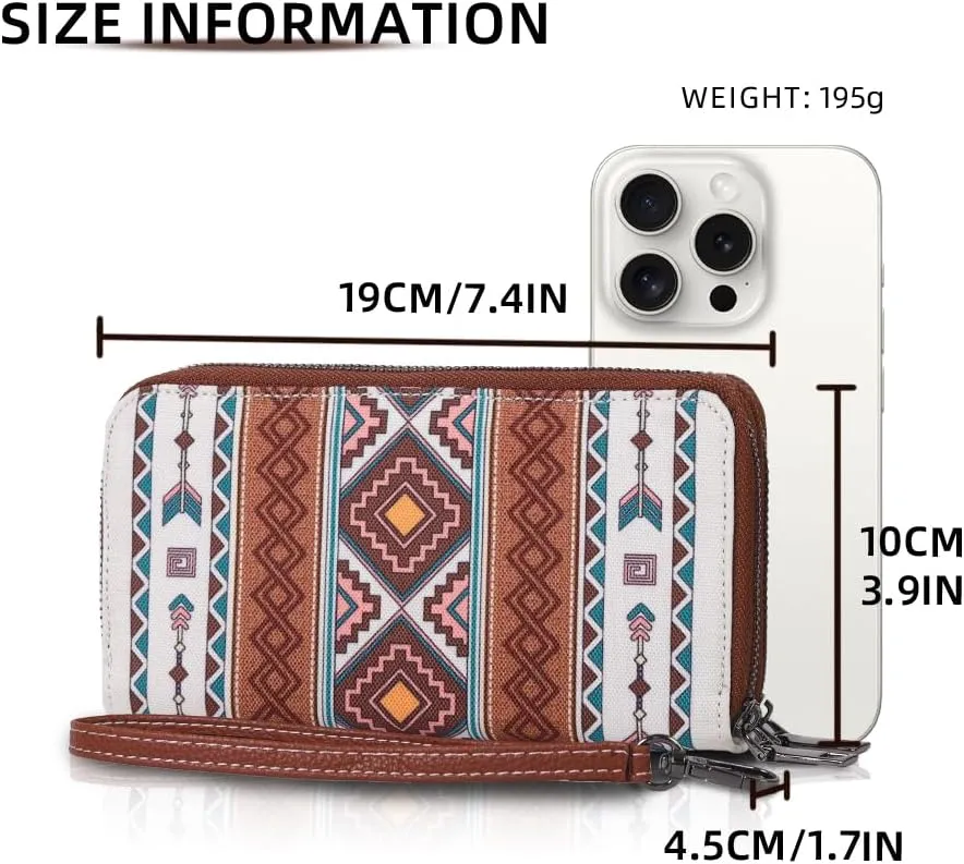 RFID Blocking Bohemian Wallet for Women Retro Double Zipper Wristlet, Coin Purse And Card Holder (Beige)