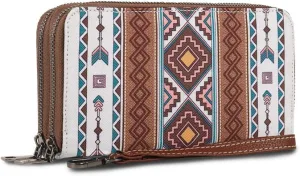 RFID Blocking Bohemian Wallet for Women Retro Double Zipper Wristlet, Coin Purse And Card Holder (Beige)