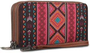 RFID Blocking Bohemian Wallet for Women Retro Double Zipper Wristlet, Coin Purse And Card Holder (Black and Red)