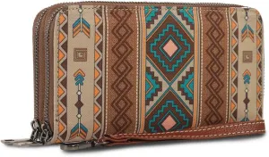 RFID Blocking Bohemian Wallet for Women Retro Double Zipper Wristlet, Coin Purse And Card Holder (Khaki)
