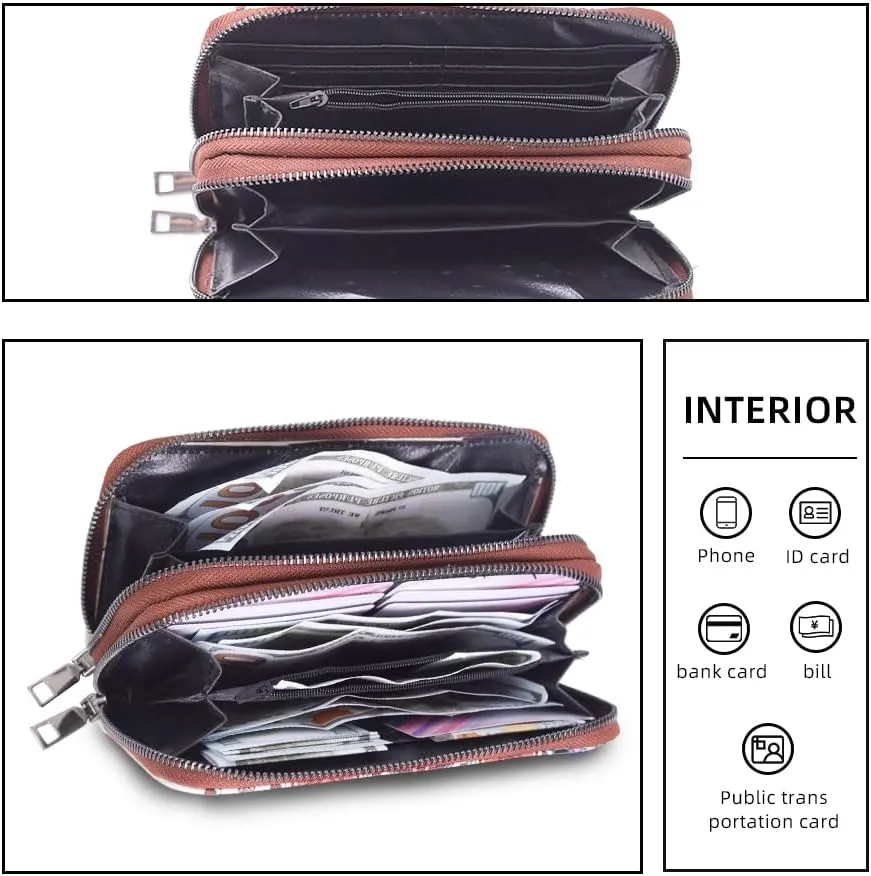 RFID Blocking Bohemian Wallet for Women Retro Double Zipper Wristlet, Coin Purse And Card Holder (Khaki)