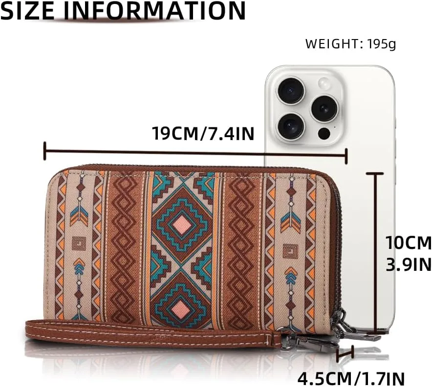 RFID Blocking Bohemian Wallet for Women Retro Double Zipper Wristlet, Coin Purse And Card Holder (Khaki)