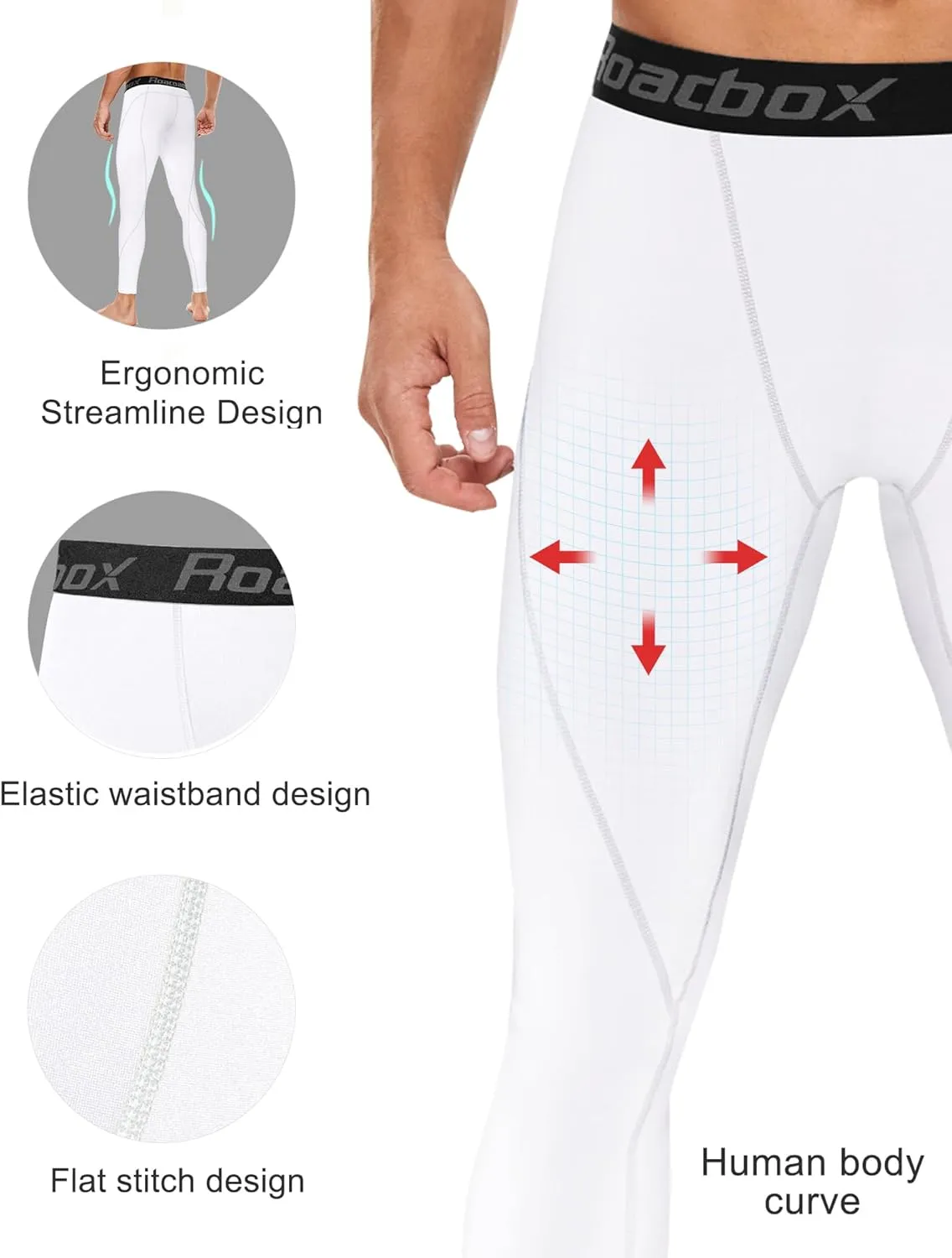 Roadbox 1, 2 or 3 Pack Men's Compression Pants Athletic Base Layer Cycling Tights Leggings for Running Yoga Basketball