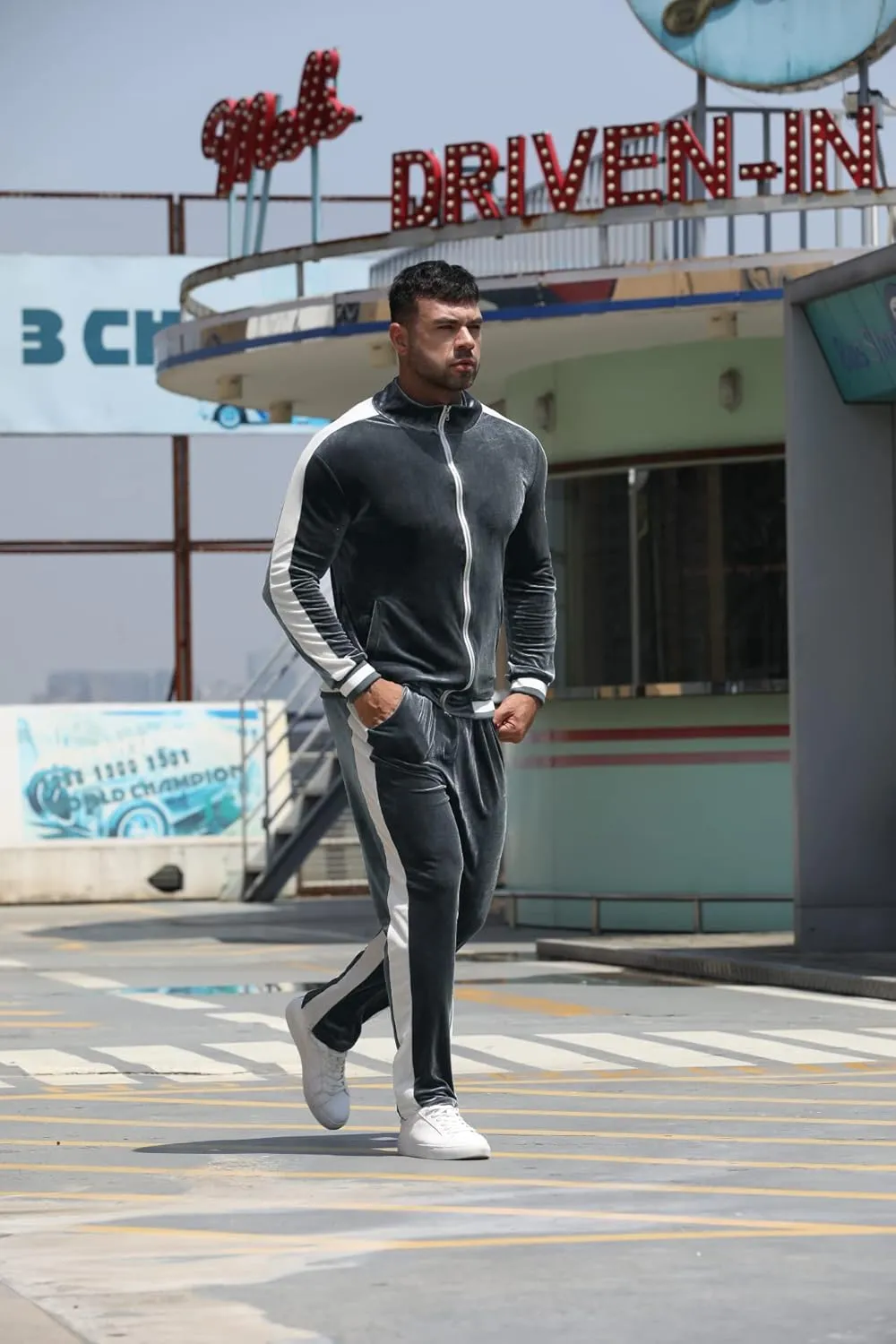 RPOVIG Velour Tracksuit Sweatsuit Velvet:Men's Jogging track suit 2 Pieces Set Zip Up Sweatshirts Jacket Pants With Pockets