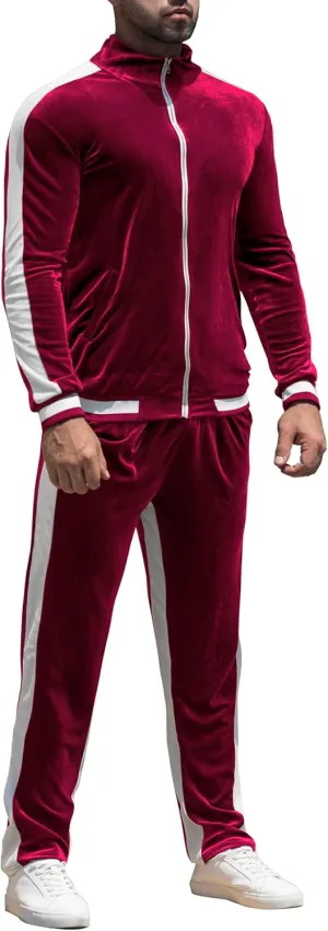 RPOVIG Velour Tracksuit Sweatsuit Velvet:Men's Jogging track suit 2 Pieces Set Zip Up Sweatshirts Jacket Pants With Pockets