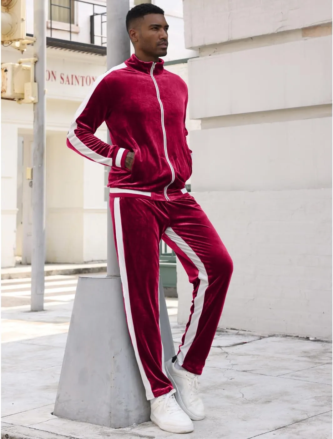 RPOVIG Velour Tracksuit Sweatsuit Velvet:Men's Jogging track suit 2 Pieces Set Zip Up Sweatshirts Jacket Pants With Pockets