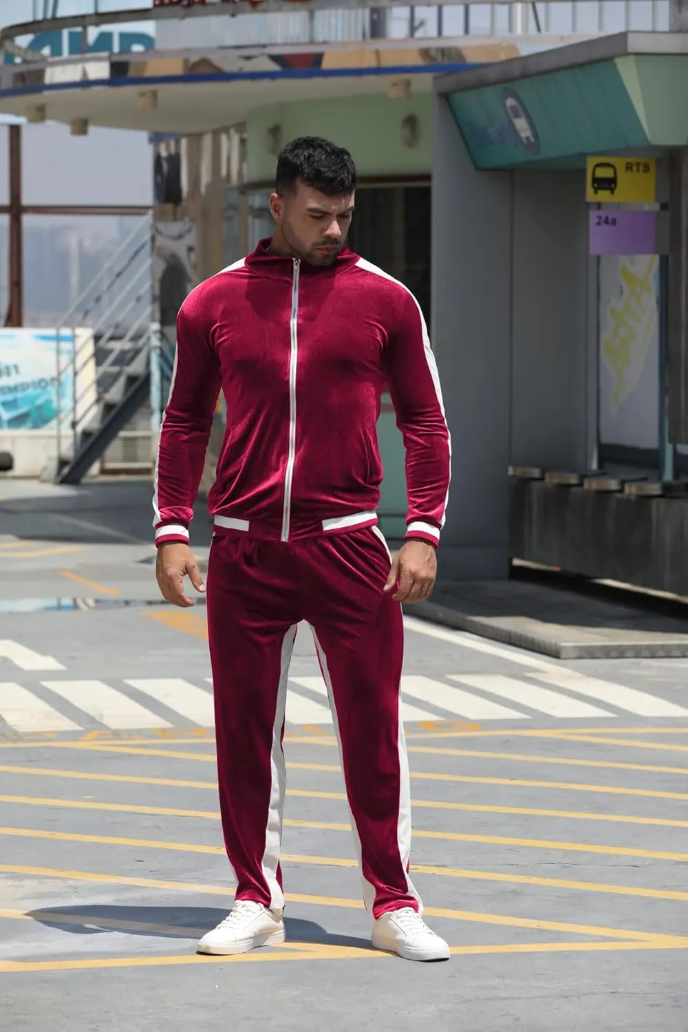 RPOVIG Velour Tracksuit Sweatsuit Velvet:Men's Jogging track suit 2 Pieces Set Zip Up Sweatshirts Jacket Pants With Pockets