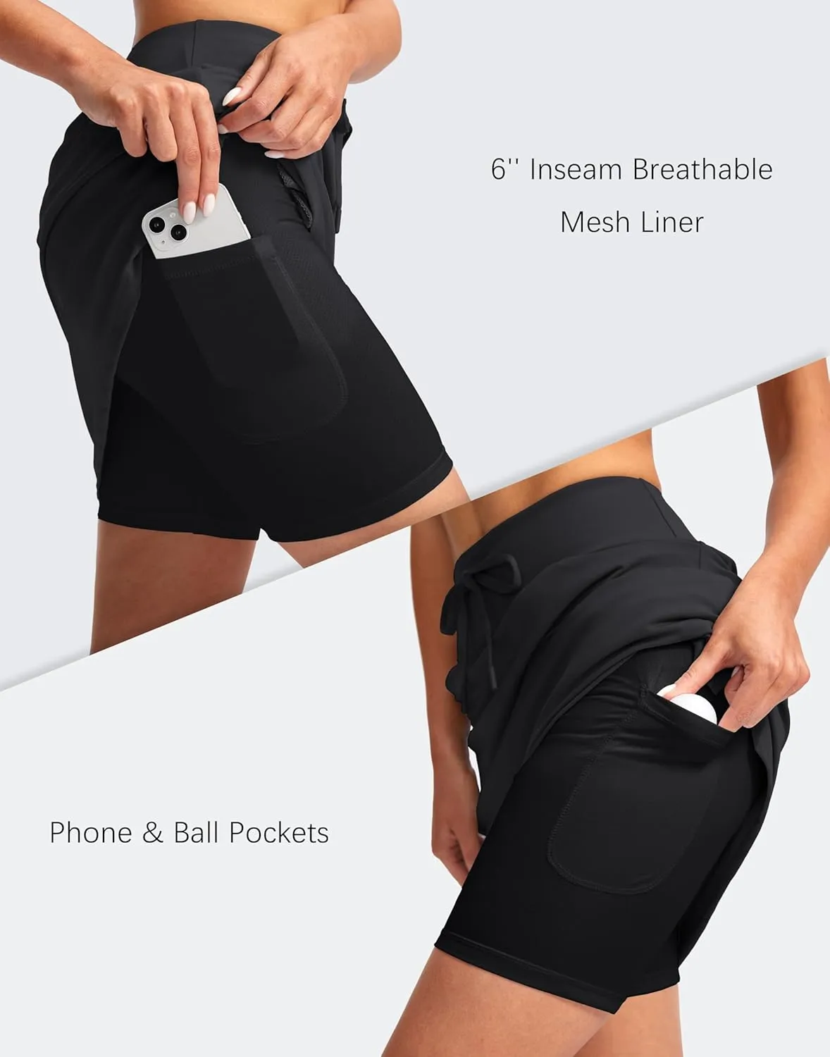 SANTINY Women's 20'' Knee Length Skorts Skirts 6 Pockets High Waisted Drawstring Long Athletic Tennis Golf Skirt Women