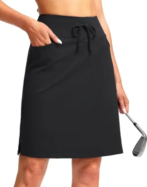 SANTINY Women's 20'' Knee Length Skorts Skirts 6 Pockets High Waisted Drawstring Long Athletic Tennis Golf Skirt Women