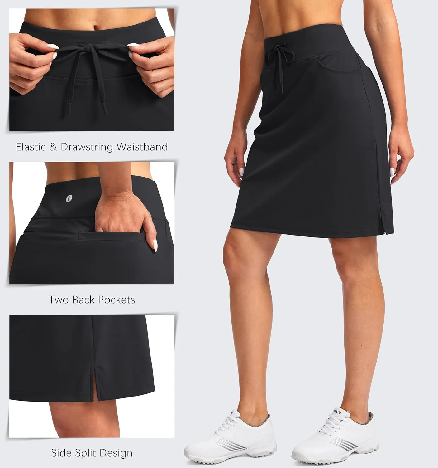 SANTINY Women's 20'' Knee Length Skorts Skirts 6 Pockets High Waisted Drawstring Long Athletic Tennis Golf Skirt Women
