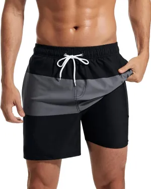 SILKWORLD Mens Swimming Trunks with Compression Liner 2 in 1 Quick-Dry Swim Shorts with Zipper Pockets