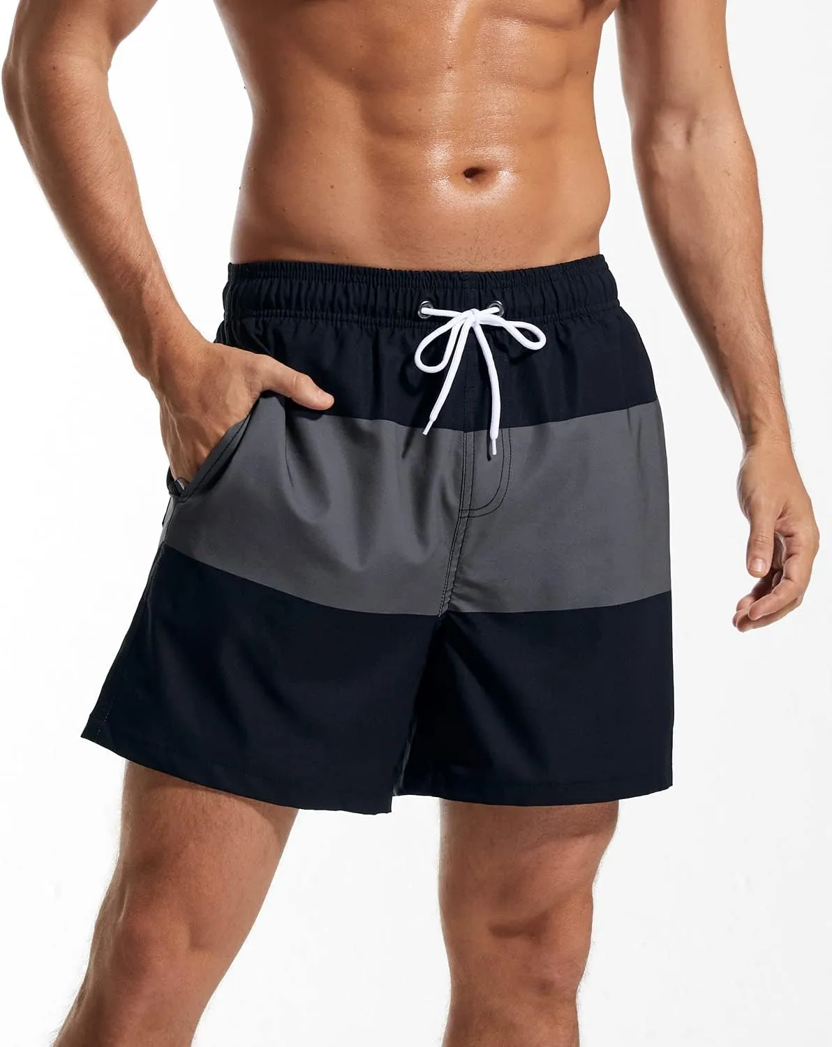 SILKWORLD Mens Swimming Trunks with Compression Liner 2 in 1 Quick-Dry Swim Shorts with Zipper Pockets