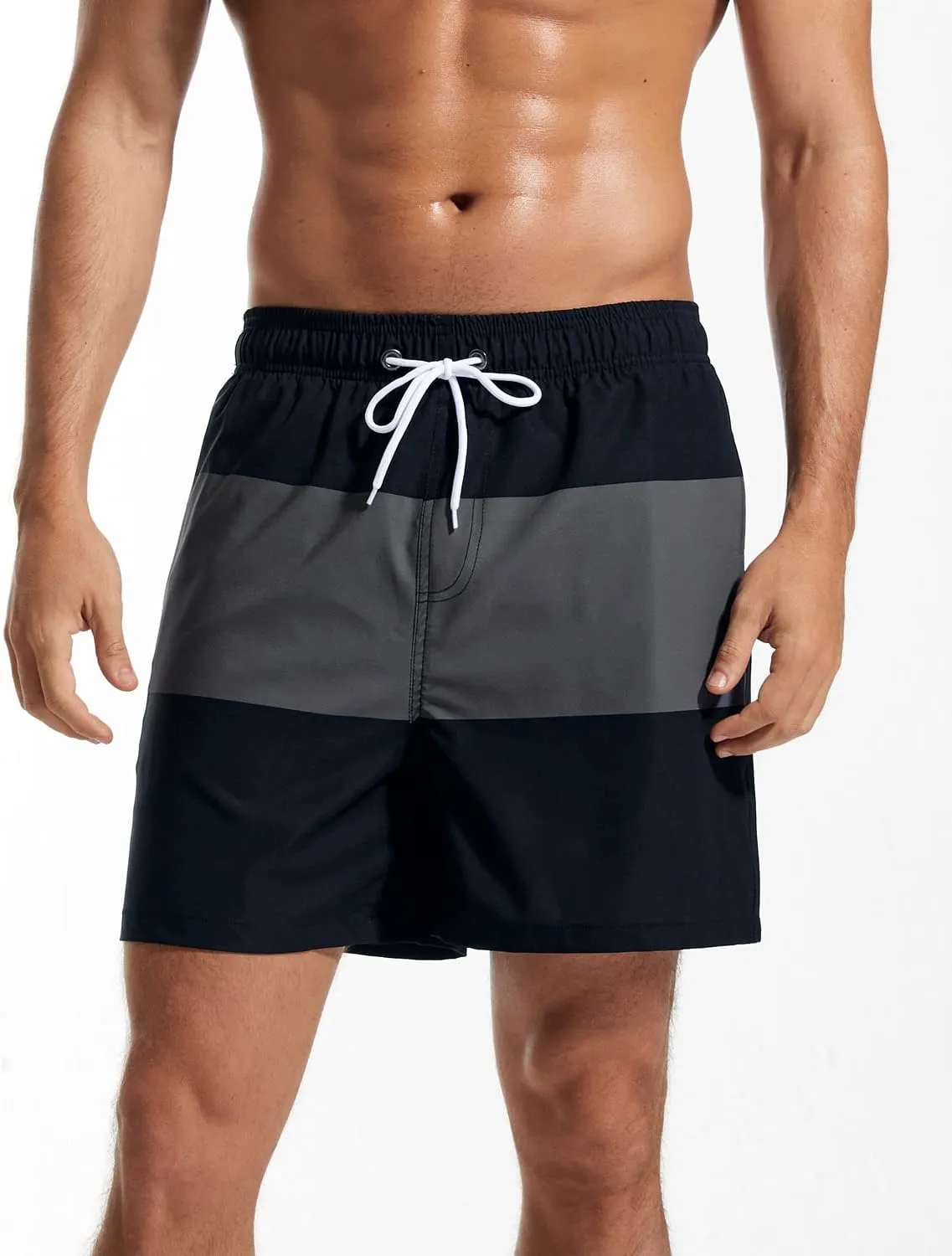 SILKWORLD Mens Swimming Trunks with Compression Liner 2 in 1 Quick-Dry Swim Shorts with Zipper Pockets