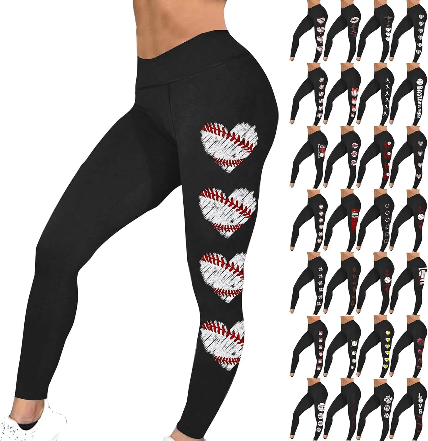 Sinzelimin Baseball Leggings for Womens 2025 Fashion Tights Trouser Yoga Legging Stretch Slim Fit Sport Pant Jogger Sweatpant