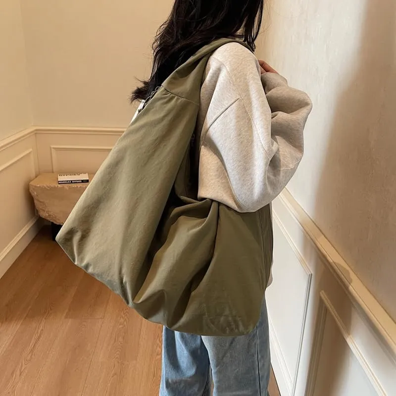 Solid Hobo Shoulder Bag Large Tote Bags For Women Soft Slouchy Handbag Trendy Purse Work Travel