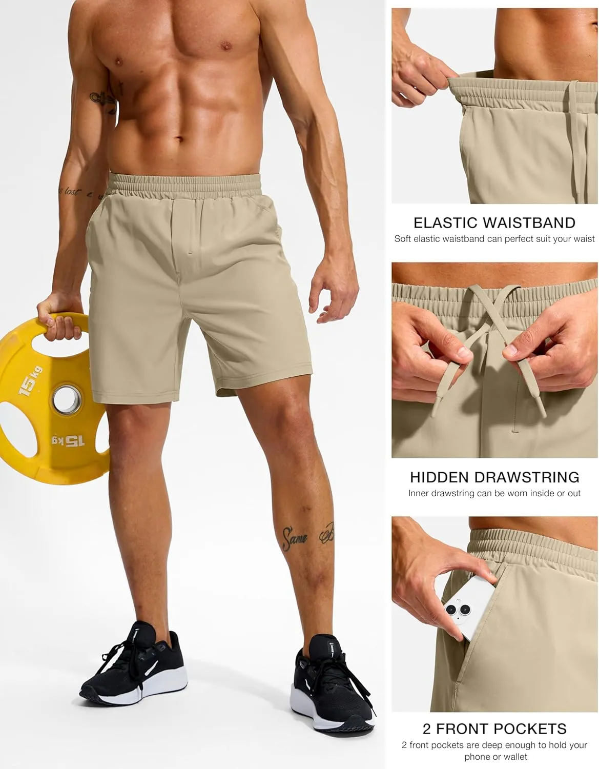 Soothfeel Men's Athletic Workout Shorts with Zipper Pocket 5"/7" Running Gym Shorts for Men Lightweight Quick Dry Tennis