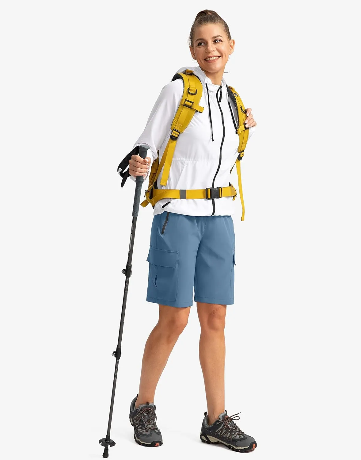 Soothfeel Women's 9" Hiking Cargo Shorts with 5 Pockets Quick Dry Summer Athletic Golf Bermuda Long Shorts for Women Casual