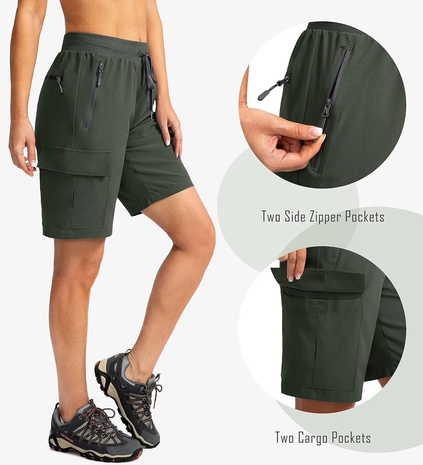 Soothfeel Women's 9" Hiking Cargo Shorts with 5 Pockets Quick Dry Summer Athletic Golf Bermuda Long Shorts for Women Casual