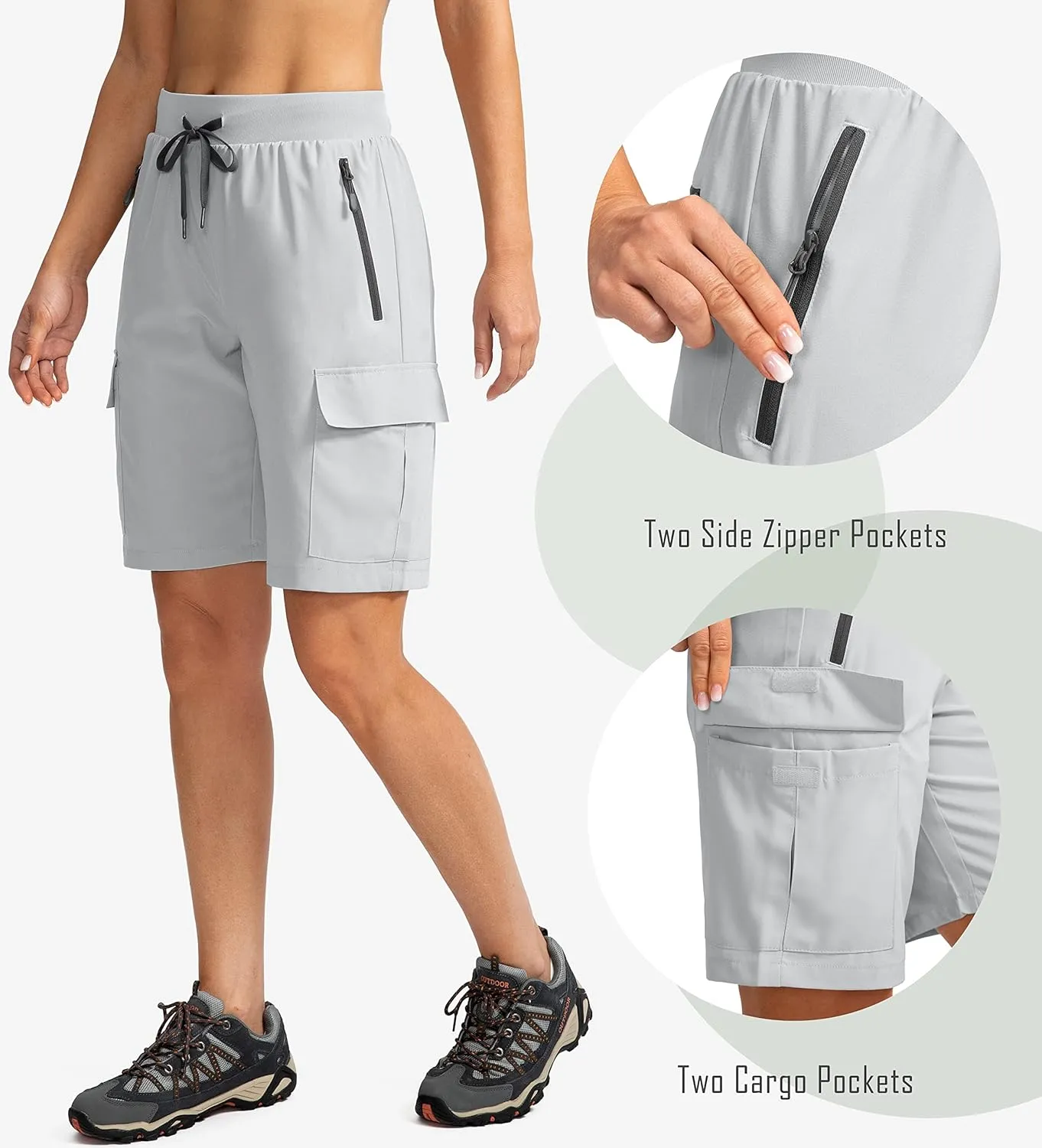 Soothfeel Women's 9" Hiking Cargo Shorts with 5 Pockets Quick Dry Summer Athletic Golf Bermuda Long Shorts for Women Casual