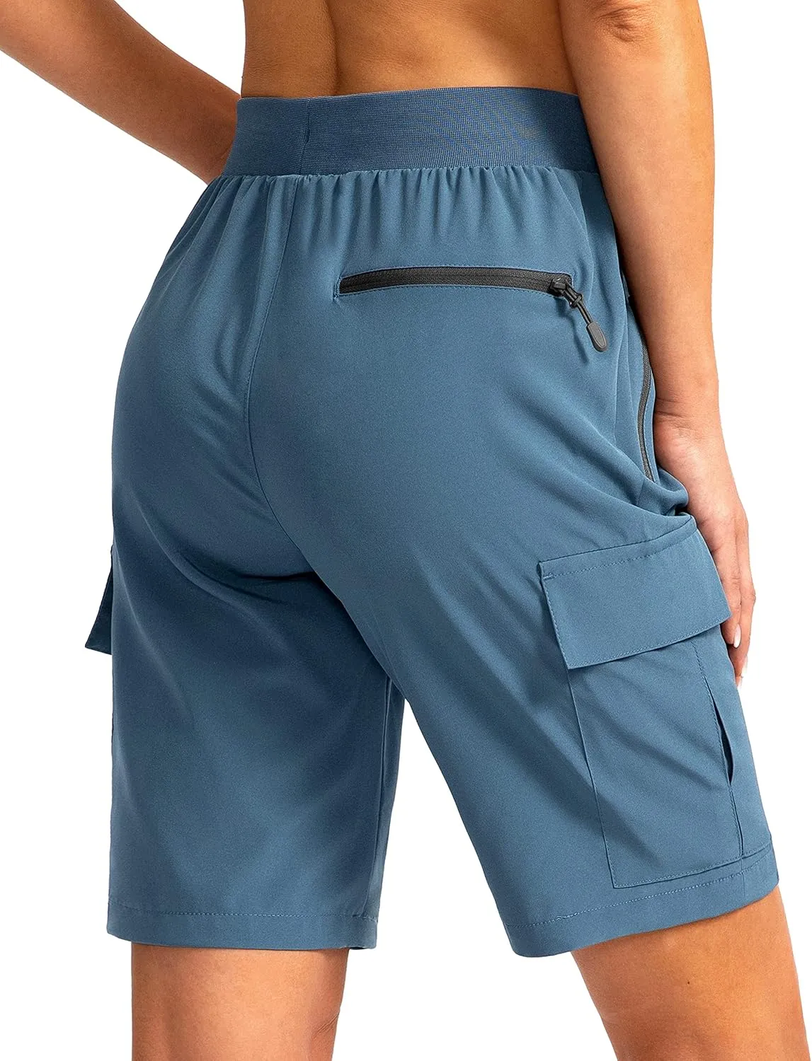Soothfeel Women's 9" Hiking Cargo Shorts with 5 Pockets Quick Dry Summer Athletic Golf Bermuda Long Shorts for Women Casual