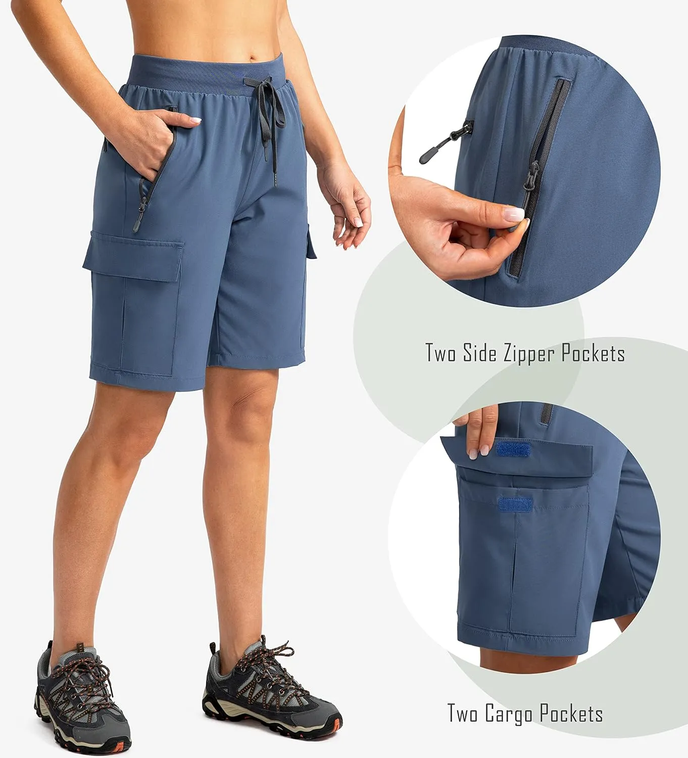 Soothfeel Women's 9" Hiking Cargo Shorts with 5 Pockets Quick Dry Summer Athletic Golf Bermuda Long Shorts for Women Casual