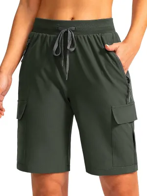 Soothfeel Women's 9" Hiking Cargo Shorts with 5 Pockets Quick Dry Summer Athletic Golf Bermuda Long Shorts for Women Casual