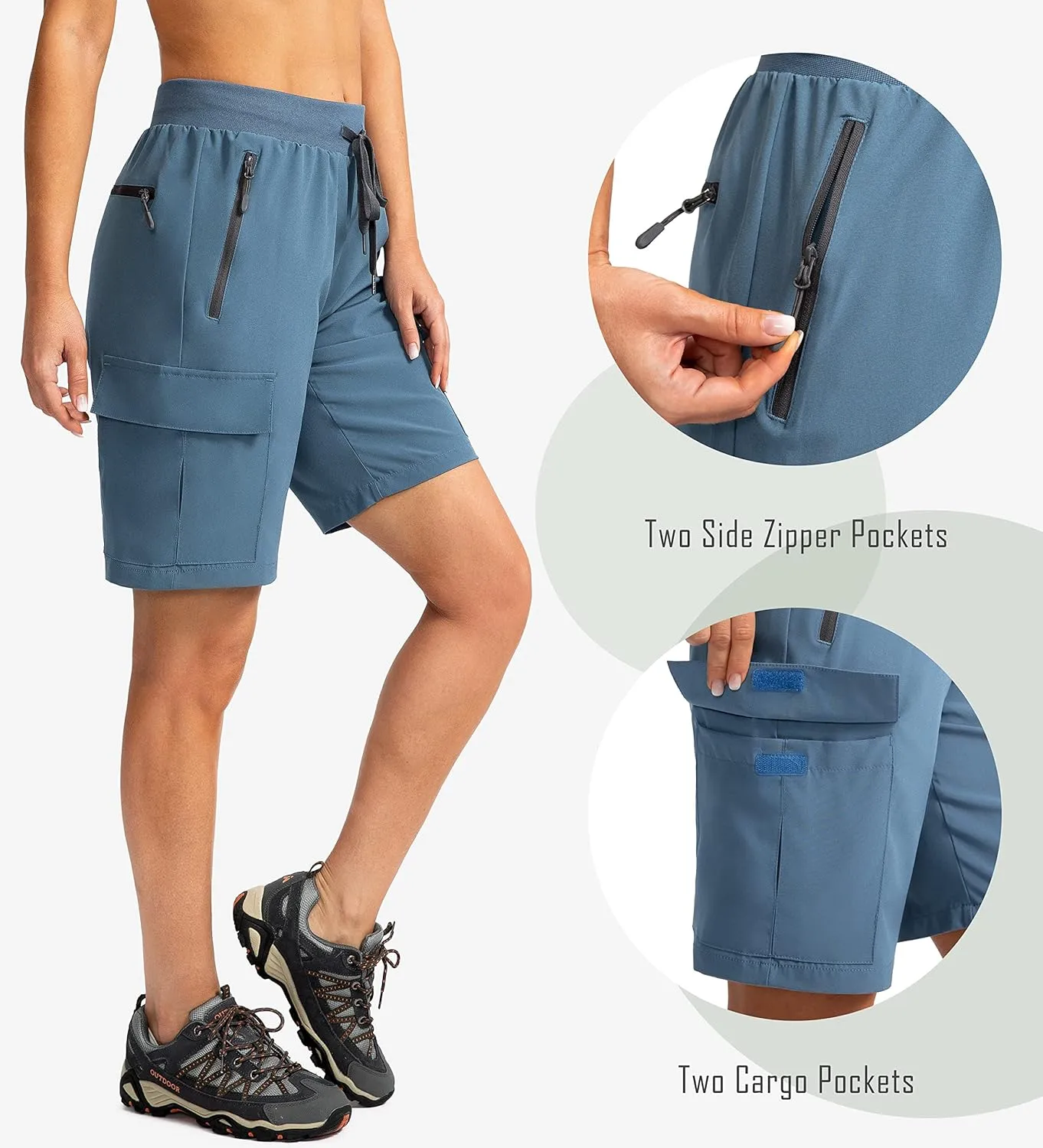 Soothfeel Women's 9" Hiking Cargo Shorts with 5 Pockets Quick Dry Summer Athletic Golf Bermuda Long Shorts for Women Casual