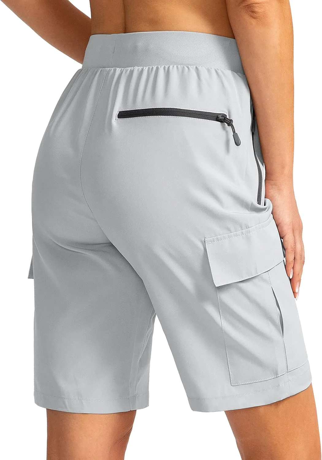 Soothfeel Women's 9" Hiking Cargo Shorts with 5 Pockets Quick Dry Summer Athletic Golf Bermuda Long Shorts for Women Casual