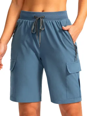 Soothfeel Women's 9" Hiking Cargo Shorts with 5 Pockets Quick Dry Summer Athletic Golf Bermuda Long Shorts for Women Casual