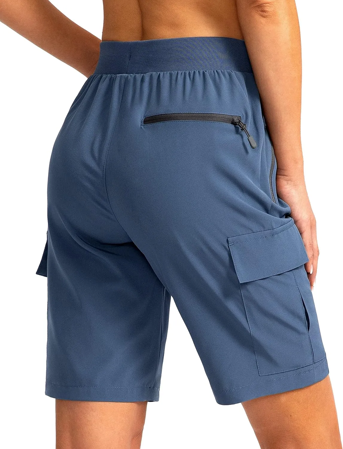 Soothfeel Women's 9" Hiking Cargo Shorts with 5 Pockets Quick Dry Summer Athletic Golf Bermuda Long Shorts for Women Casual