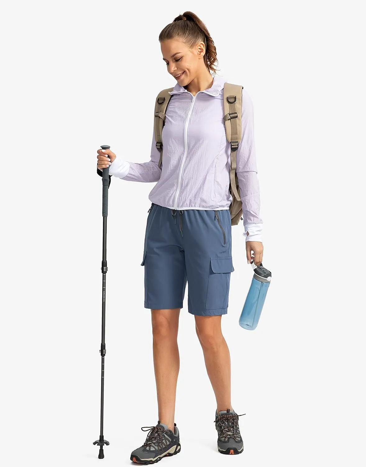 Soothfeel Women's 9" Hiking Cargo Shorts with 5 Pockets Quick Dry Summer Athletic Golf Bermuda Long Shorts for Women Casual