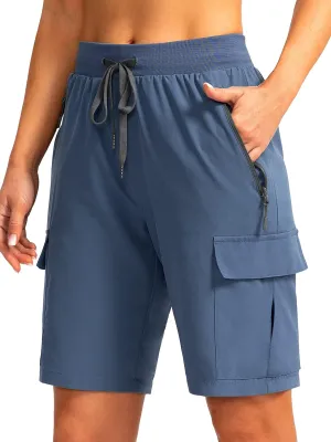 Soothfeel Women's 9" Hiking Cargo Shorts with 5 Pockets Quick Dry Summer Athletic Golf Bermuda Long Shorts for Women Casual