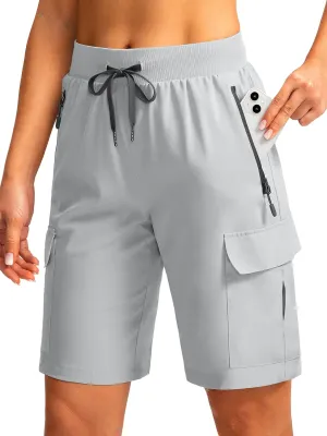 Soothfeel Women's 9" Hiking Cargo Shorts with 5 Pockets Quick Dry Summer Athletic Golf Bermuda Long Shorts for Women Casual