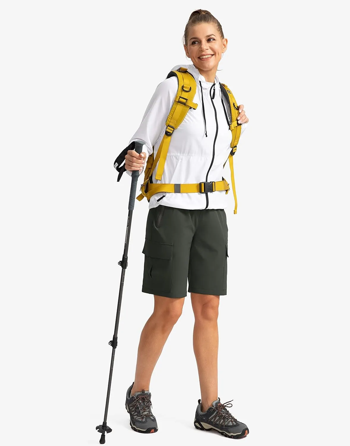 Soothfeel Women's 9" Hiking Cargo Shorts with 5 Pockets Quick Dry Summer Athletic Golf Bermuda Long Shorts for Women Casual