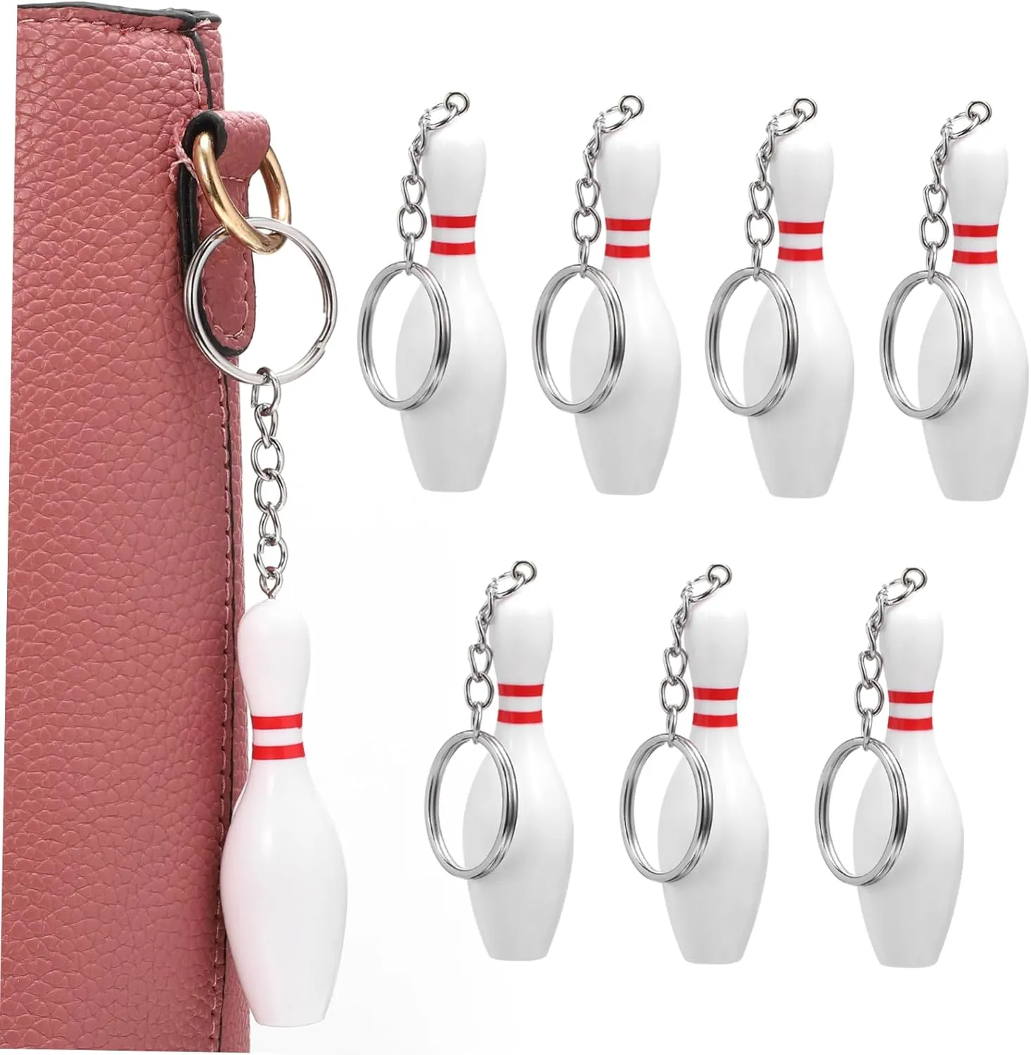 STOBOK 8pcs Bowling Pin Keychain Bowling Pin Pendants Keychain Accessories Bowling Pendants Bowling Pin Key Ring Bowling Pin Decors Key Decoration Sports Theme Keyring Bag Pendant
