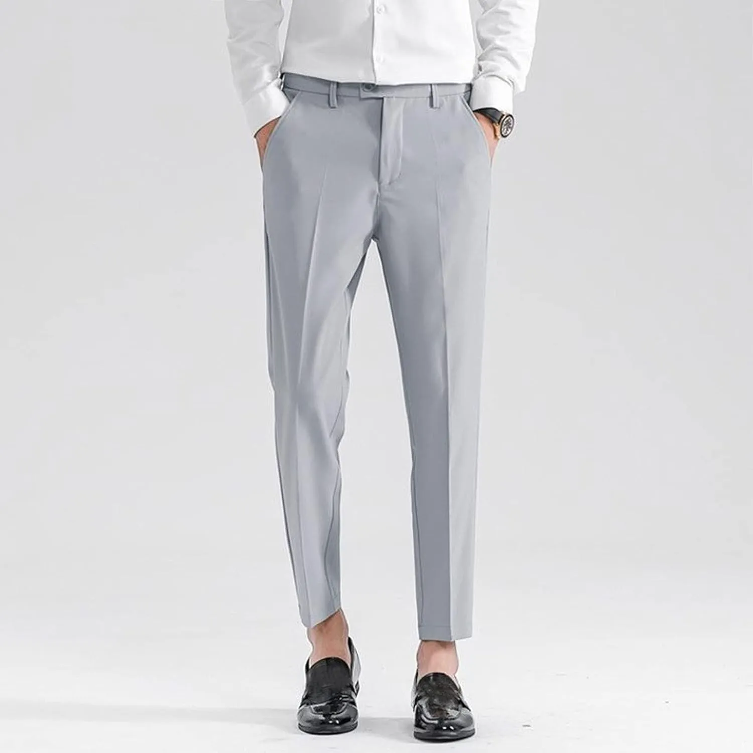 Suit Pants for Men's,Slim Fit Zipper Button Chino Work Suit Pants Business Straight Leg Skinny Suit Trousers