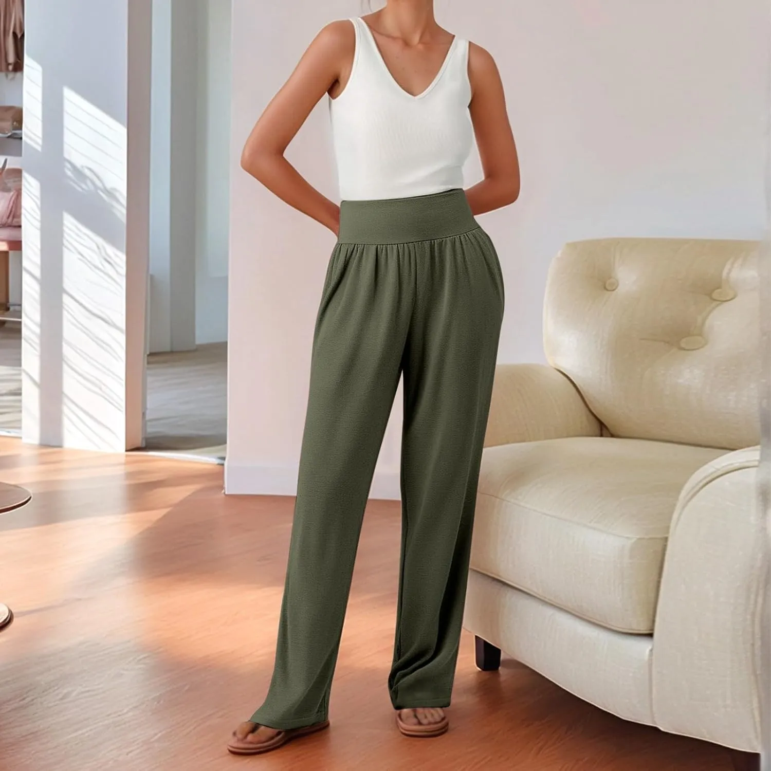 Summer Pants for Women 2025 Vacation Dress Pants Business Casual High Waist Stretchy Trousers Office Slacks Bottoms