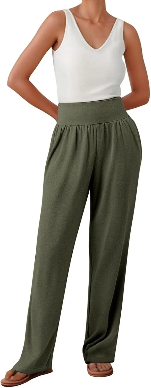 Summer Pants for Women 2025 Vacation Dress Pants Business Casual High Waist Stretchy Trousers Office Slacks Bottoms
