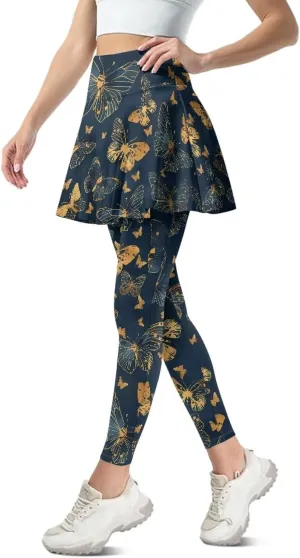 Suobstales Skirted Leggings with Pockets, High Waisted Tennis Yoga Pleated Skirt with Capris Leggings for Women Ladies