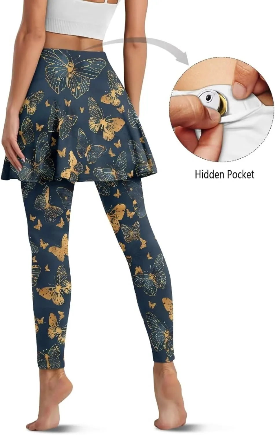 Suobstales Skirted Leggings with Pockets, High Waisted Tennis Yoga Pleated Skirt with Capris Leggings for Women Ladies