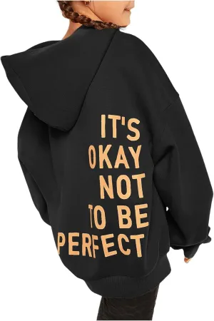 SweatyRocks Girl's Letter Print Hooded Sweatshirt Long Sleeve Oversized Pullover Tops