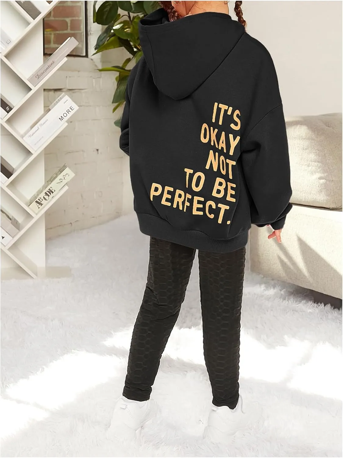 SweatyRocks Girl's Letter Print Hooded Sweatshirt Long Sleeve Oversized Pullover Tops