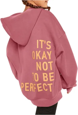SweatyRocks Girl's Letter Print Hooded Sweatshirt Long Sleeve Oversized Pullover Tops