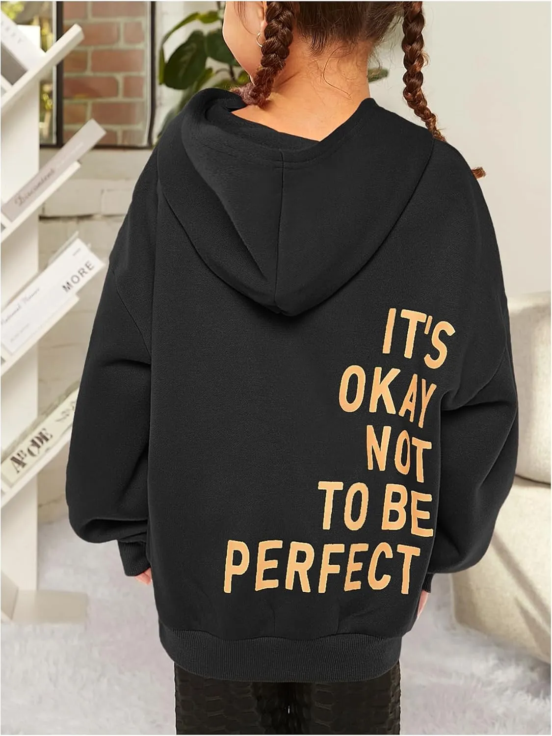 SweatyRocks Girl's Letter Print Hooded Sweatshirt Long Sleeve Oversized Pullover Tops
