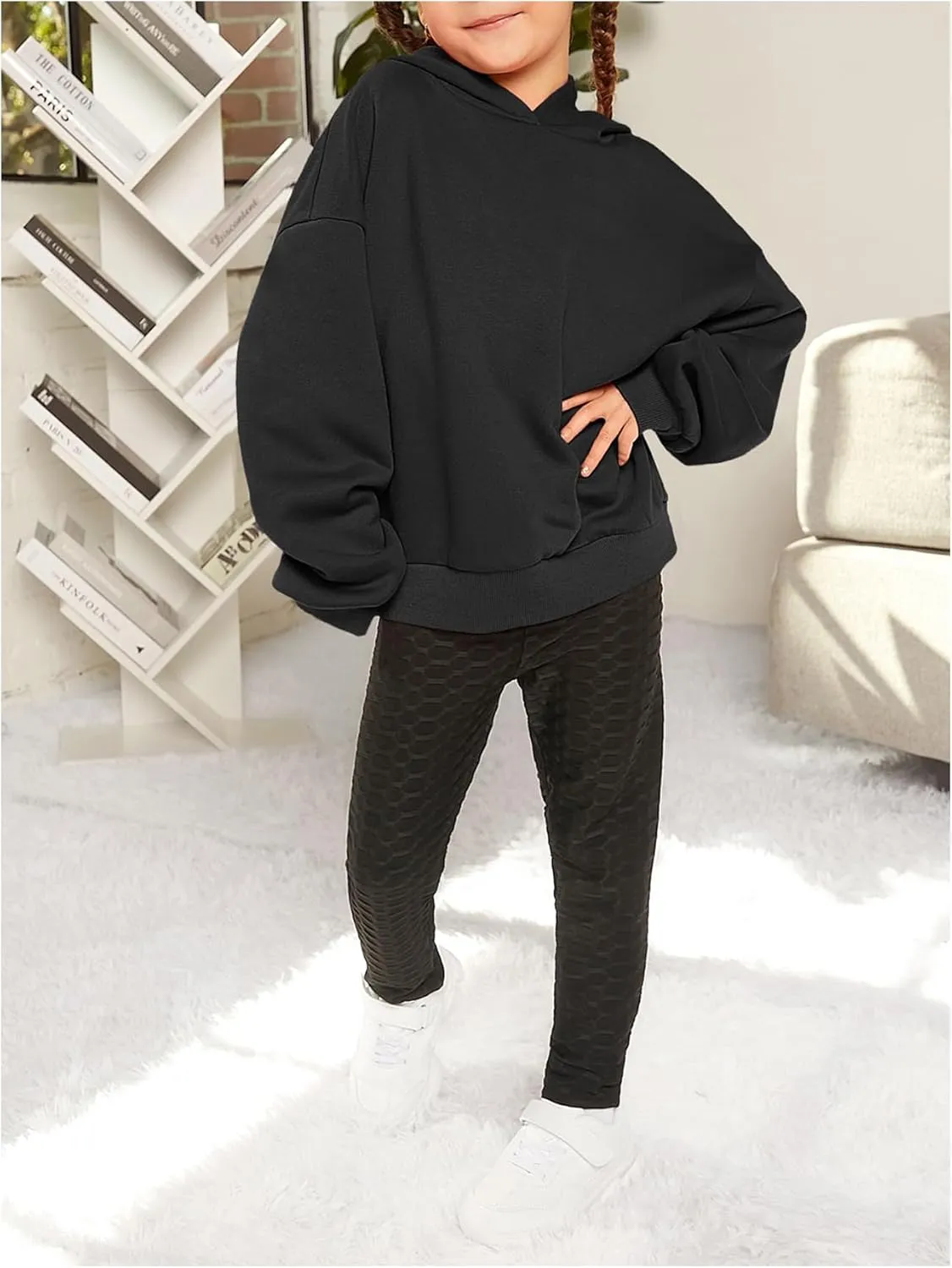 SweatyRocks Girl's Letter Print Hooded Sweatshirt Long Sleeve Oversized Pullover Tops