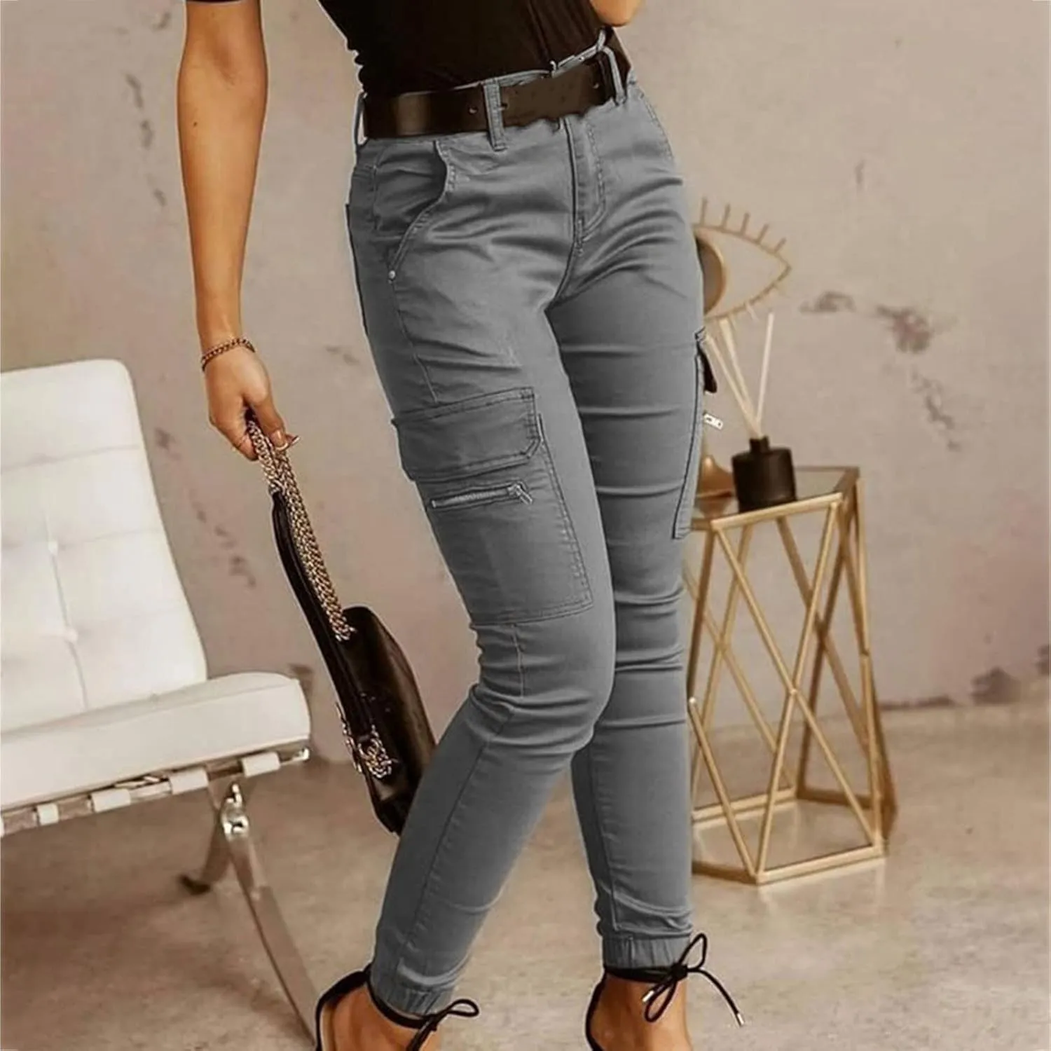 Tactical Pants for Women Skinny Stretch Cargo Pants High Waisted Straight Leg Pants Bound Feet Ripstop Cargo Trousers
