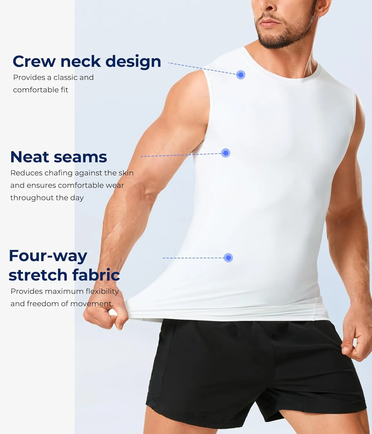 TAILONG 2 Pack Compression Shirt Men - Athletic Base Layer Sleeveless Workout Tank Top Slimming Undershirt